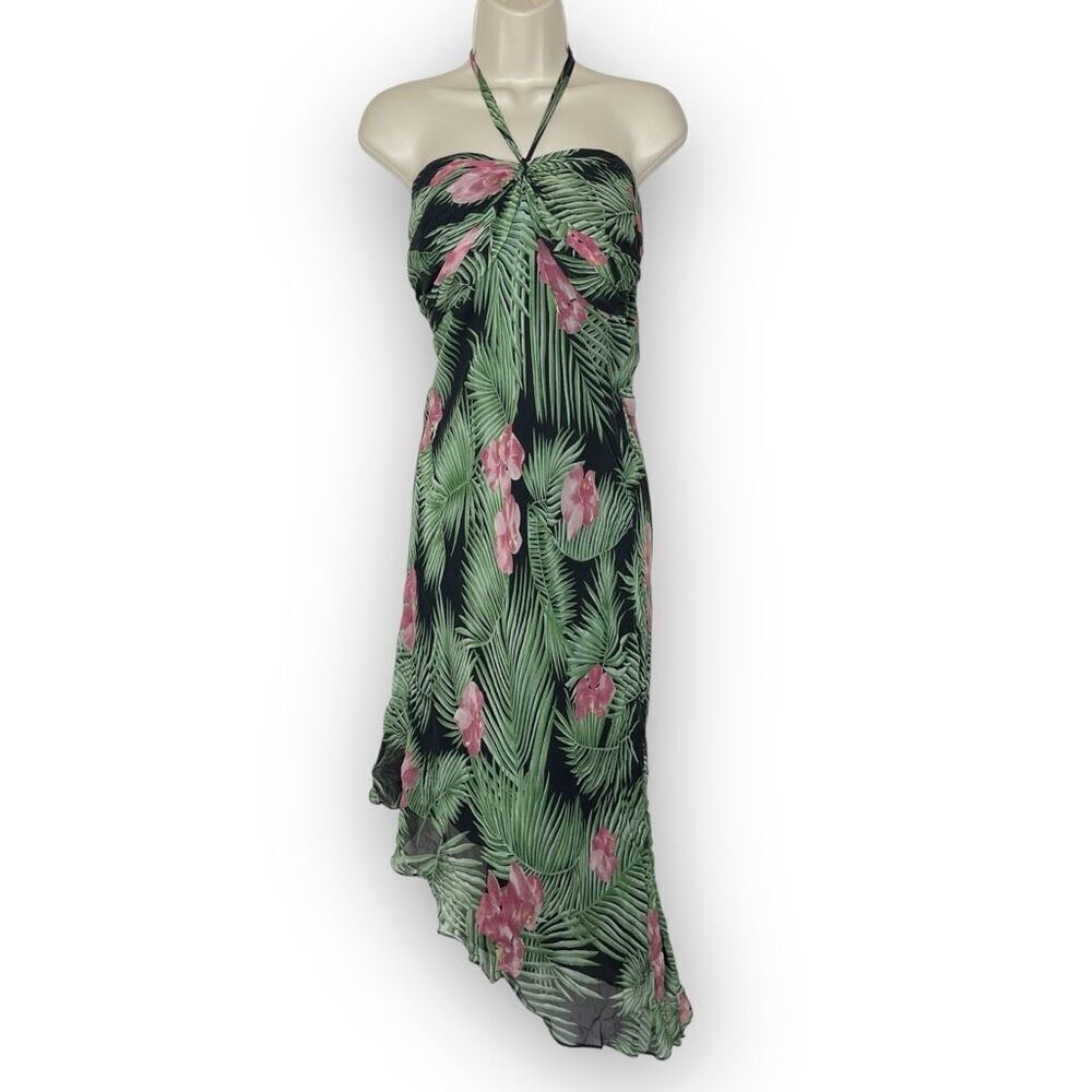 Vintage I.C.E Hawaiian Halter Dress Silk Grunge Whimsygoth Fairy Y2K Women’s 12